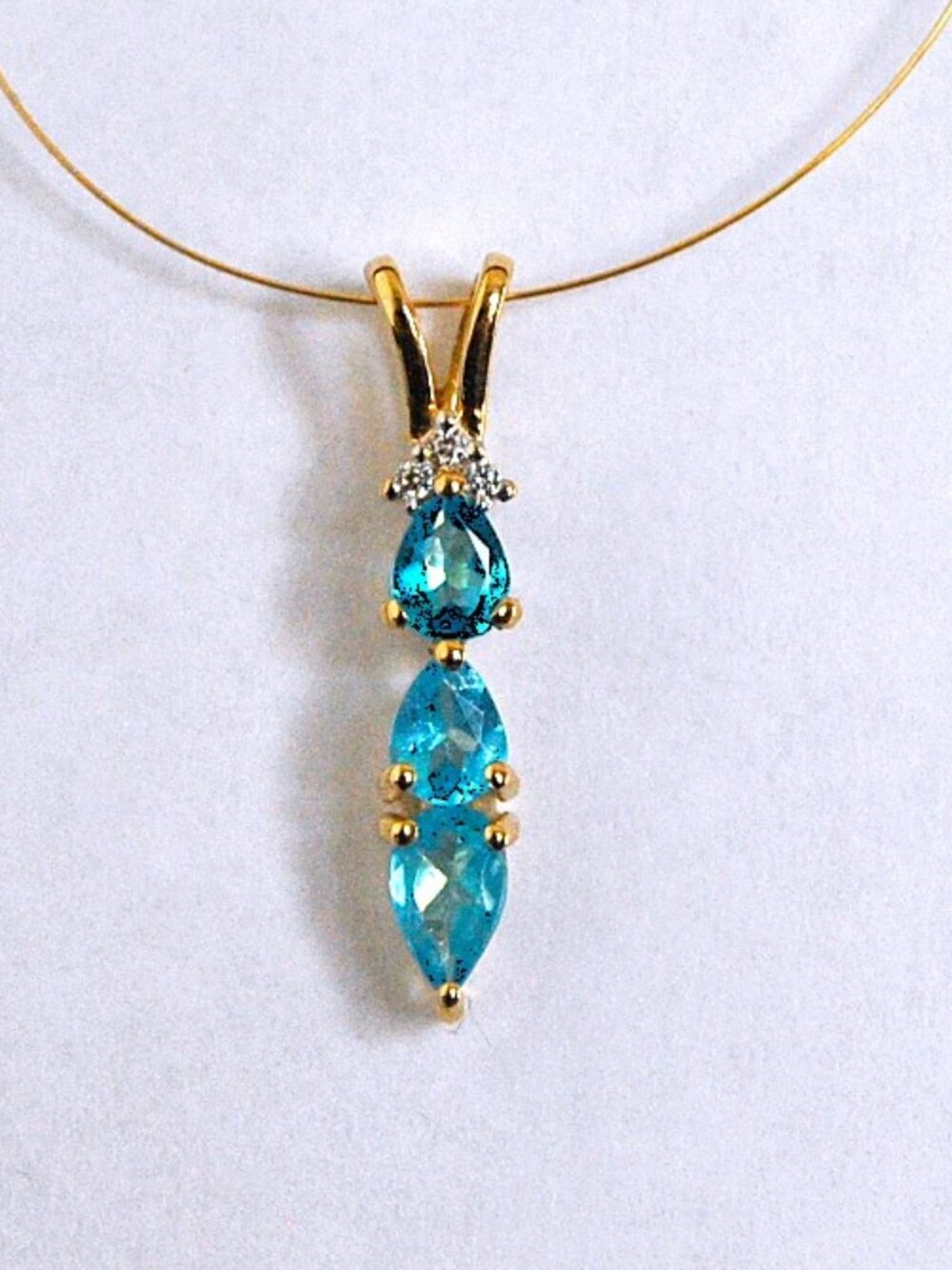 Natural Neon Blue Apatite Gemstone Gold Pendant